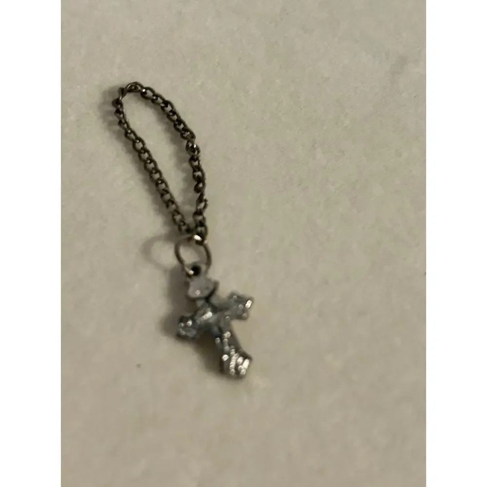 Vintage Small 1/2 Inch Silver Tone Cross Charm Pendant Faith Religious Dainty